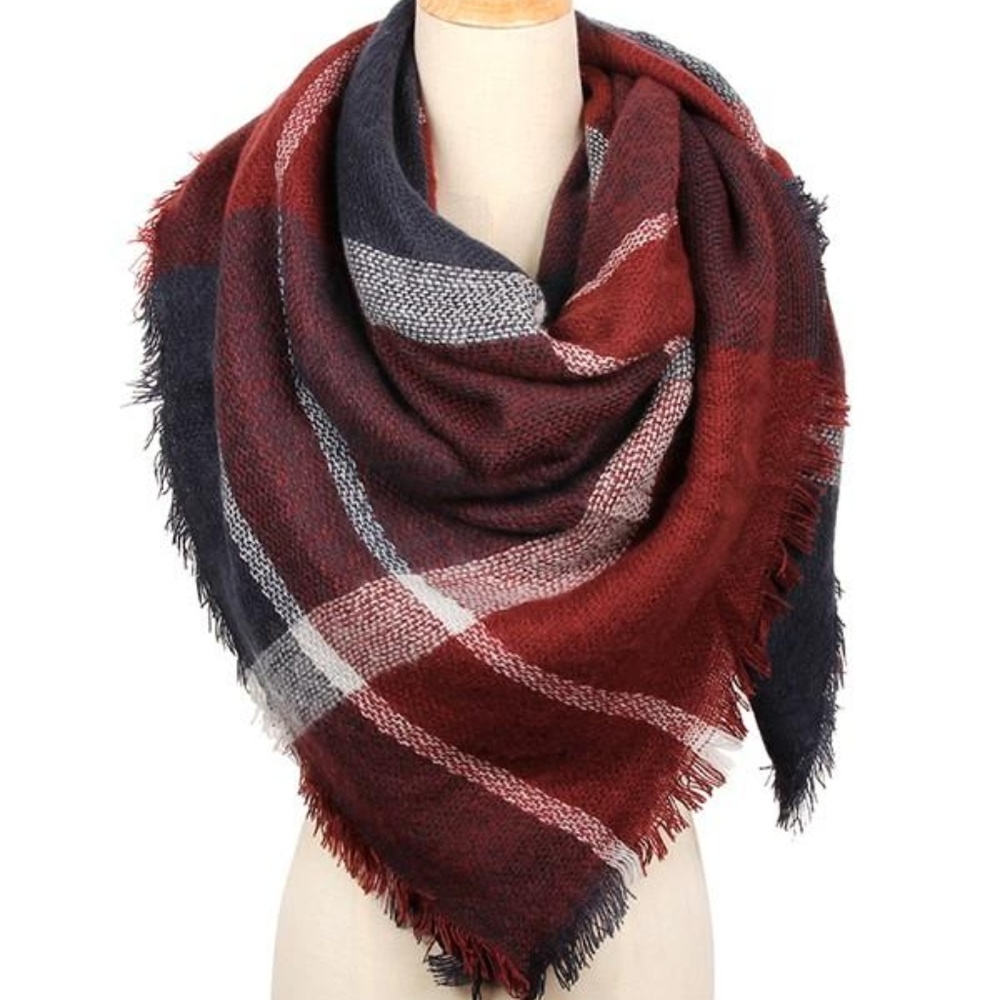 Blanket Scarf   - Burgundy Blue - Picture 4 of 4